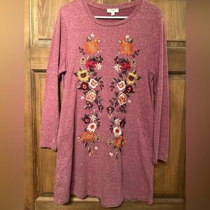 Umgee Floral Embroidered Long Sleeve Knit Dress